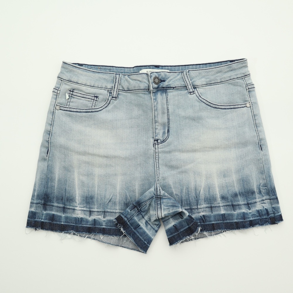 Judy Blue Women Light Wash Denim Cutoff Shorts Distressed Frayed Hem Size L